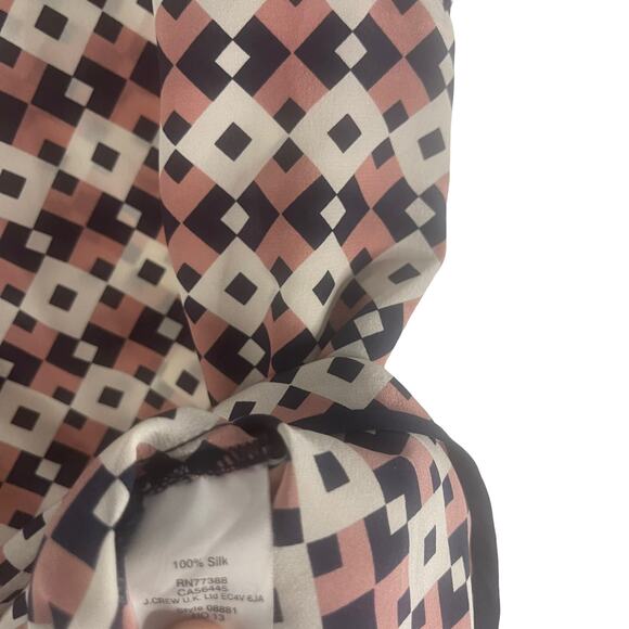 J. Crew Women's Size 2 XS Tipped 100% Silk Diamond Tile Blouse - Picture 6 of 8